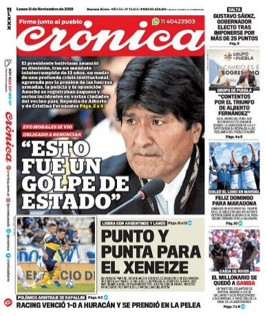 Tapas de diarios, Crónica lunes 11-11-19