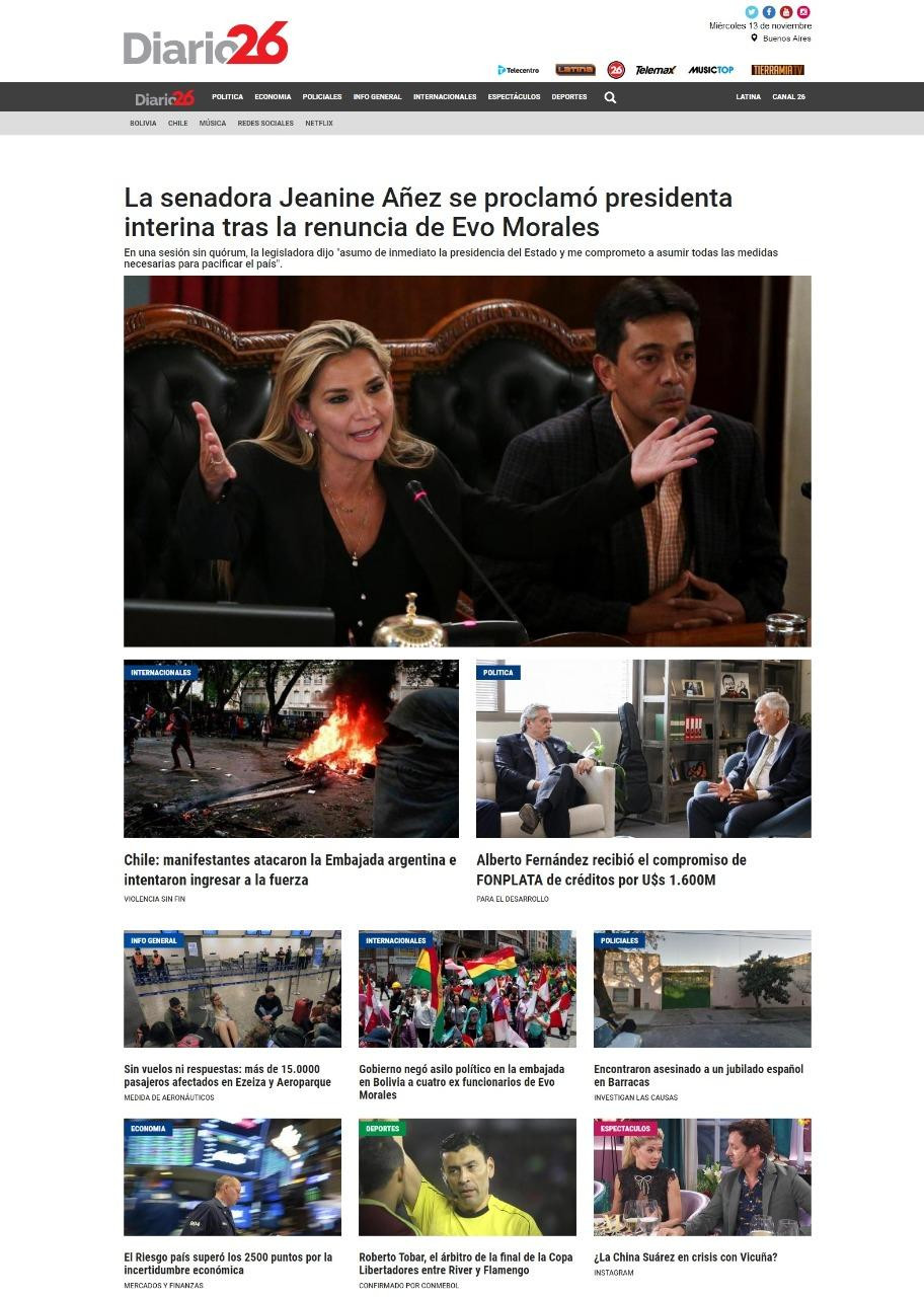 Tapas de diarios, Diario 26 miércoles 13-11-19