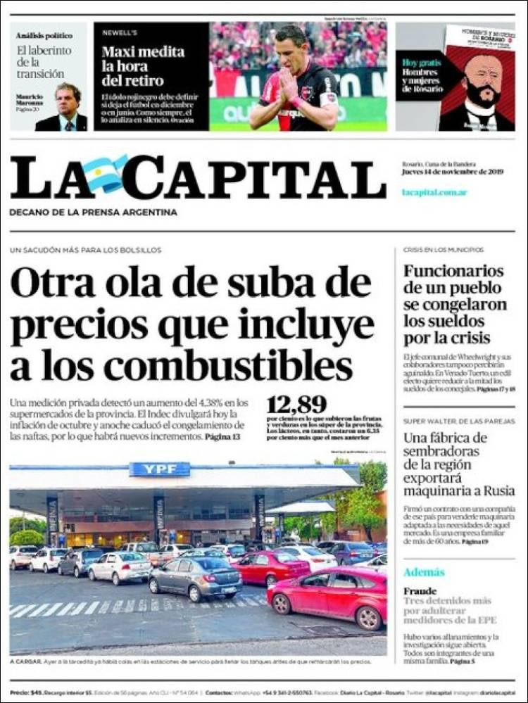 Tapas de diarios, La Capital jueves 14-11-19