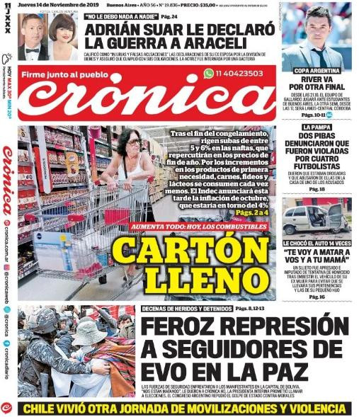 Tapas de diarios, Crónica jueves 14-11-19