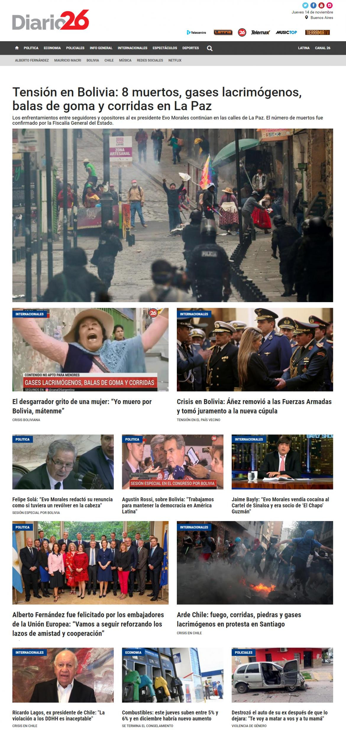 Tapas de diarios, Diario 26 jueves 14-11-19