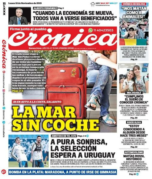 Tapas de diarios, Crónica, lunes 18-11-19