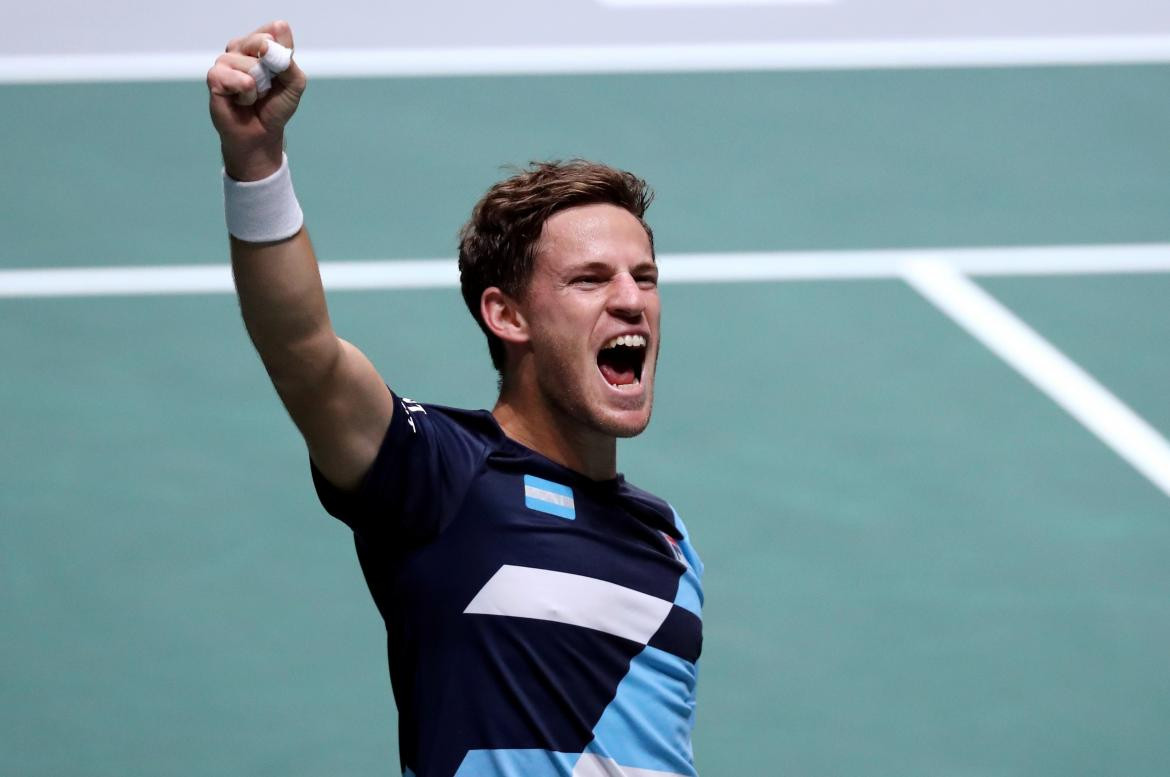 Festejo de Diego Schwartzman en la Copa Davis, REUTERS