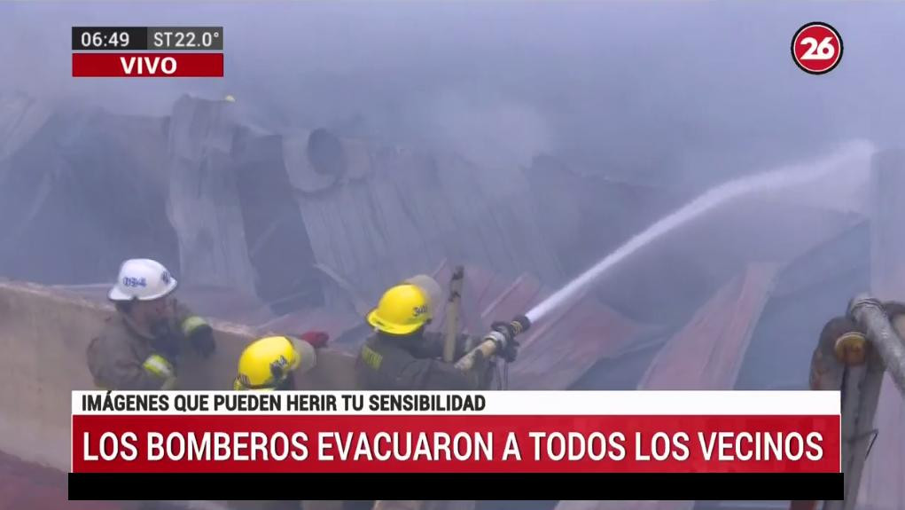 Incendio en fábrica, San Martín, Canal 26