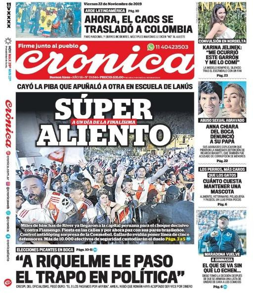 Tapas de diarios, Crónica viernes 22-11-19