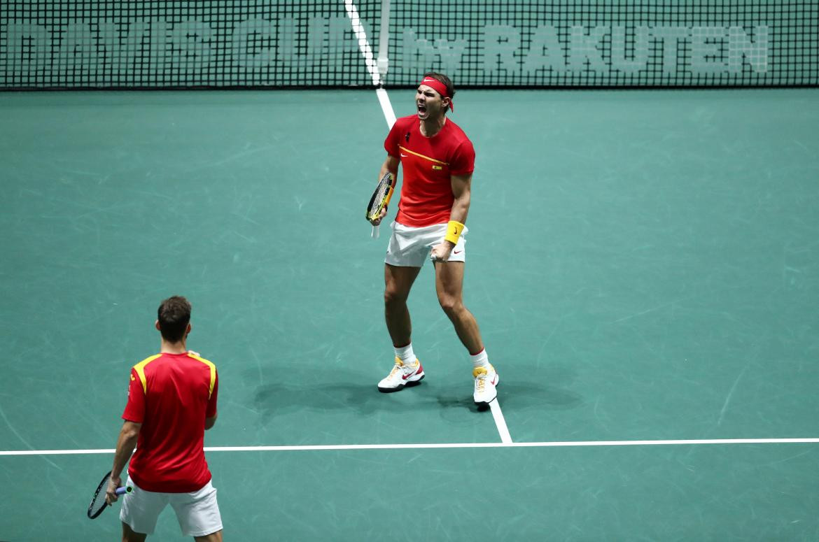 Festejo de Nadal y Granollers en la serie de Copa Davis ante Argentina, REUTERS