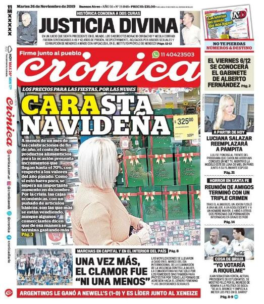 Tapas de diarios, Crónica 26 de de noviembre de 2019