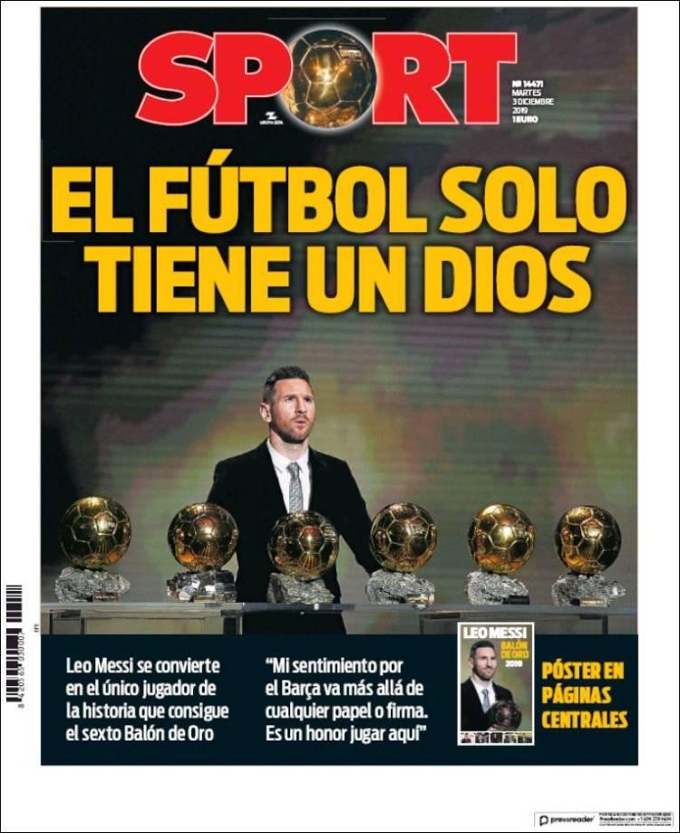 Tapas de diarios, Sport de España, martes 3 de diciembre de 2019
