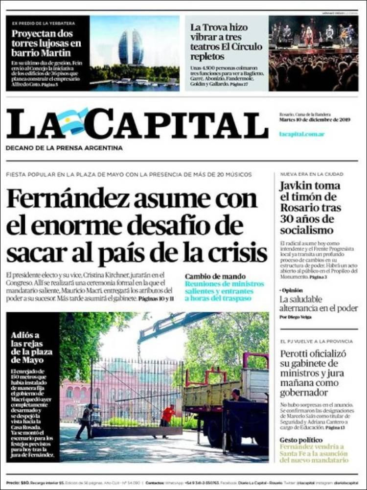 Tapa de La Capital, martes 10 de diciembre de 2019