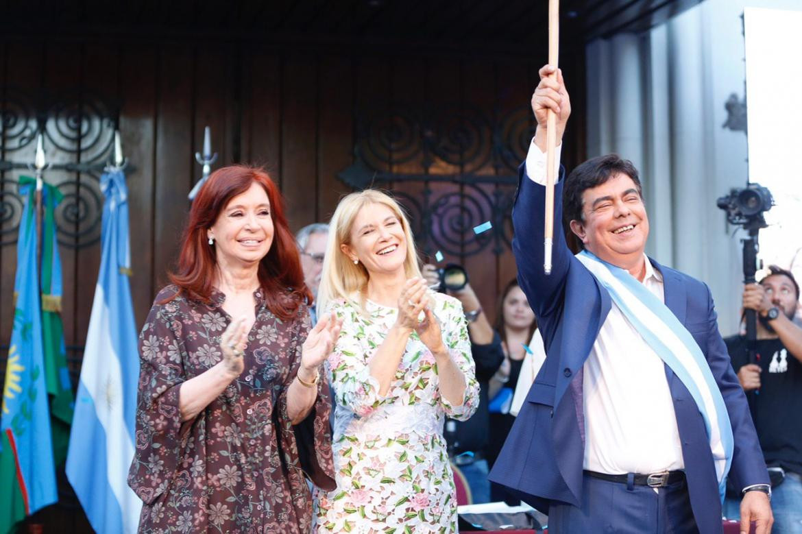 Asunción de Fernando Espinoza con Cristina Kirchner y Verónica Magario