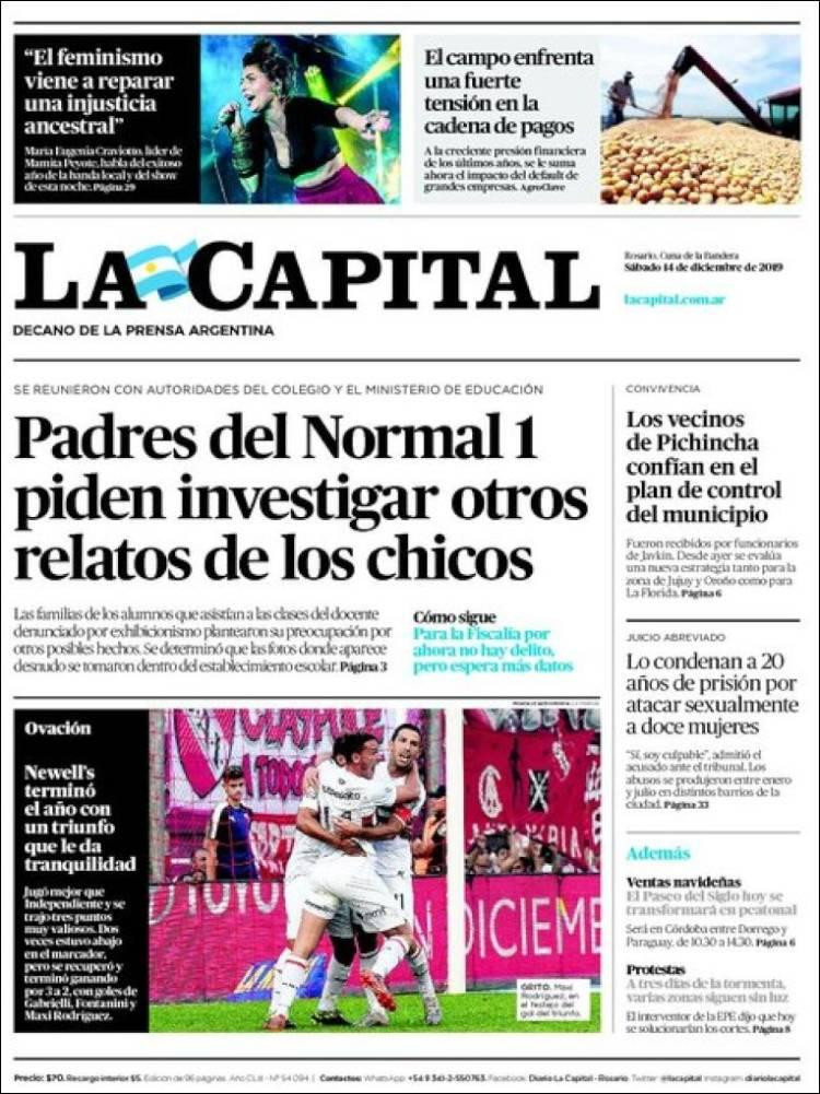 Tapas de diarios argentinos, La Capital sábado 14 de diciembre de 2019