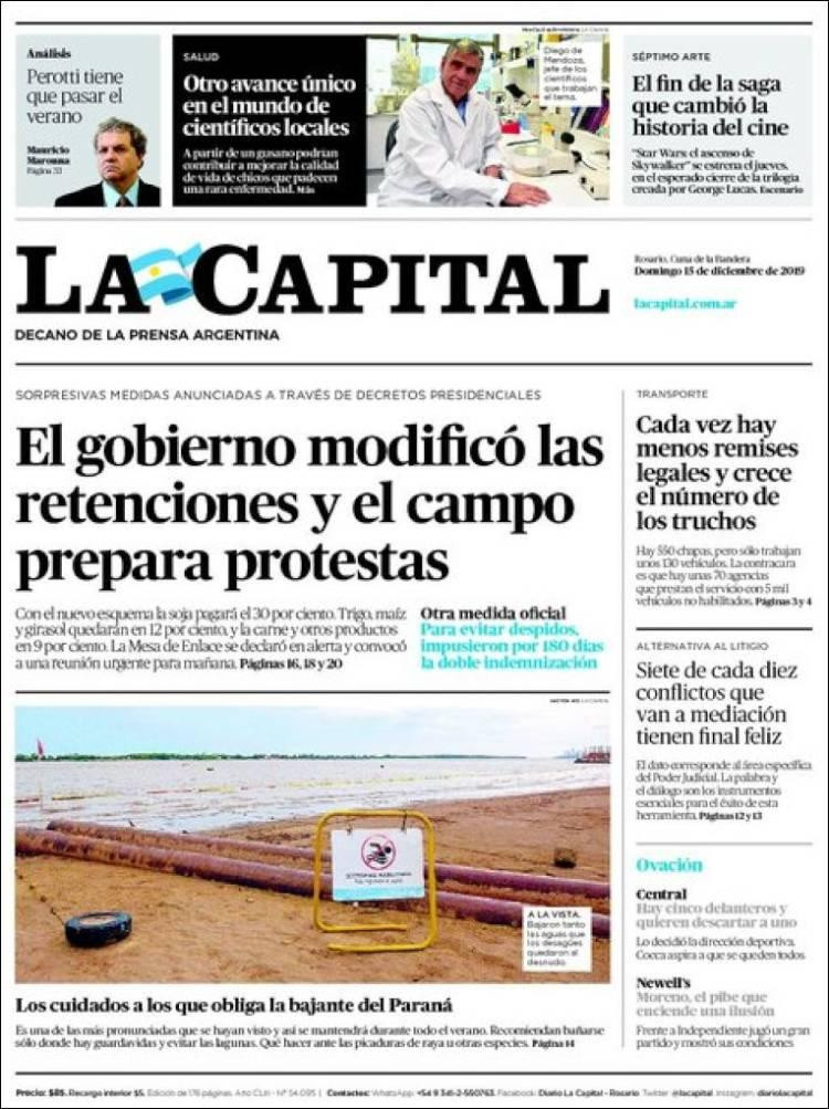 Tapas de diarios, La Capital, domingo 15-12-19