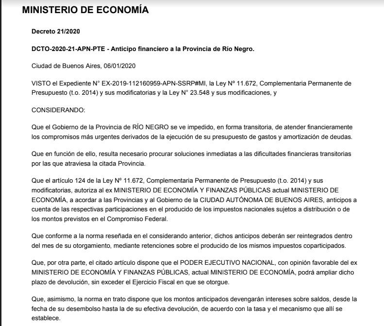 Gobierno brindó ayuda a Río Negro