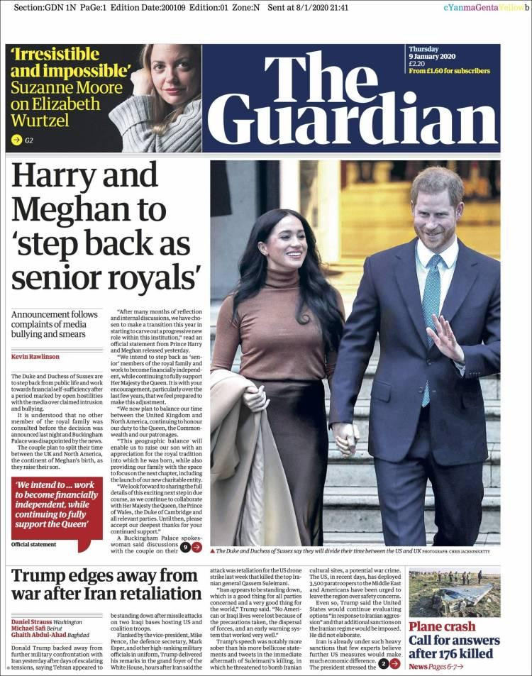 Tapas de diarios internacionales, The Guardian jueves 9 de enero