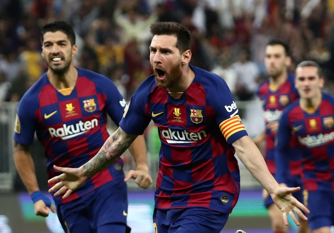 Festejo de Messi para el Barcelona ante Atlético Madrid por Supercopa de España, REUTERS