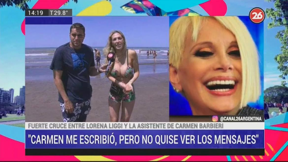 Lorena Liggi en Mar del Plata tras cruce con Carmen Barbieri, CANAL 26