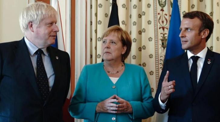 Boris Johnson, Angela Merkel y Emmanuel Macron