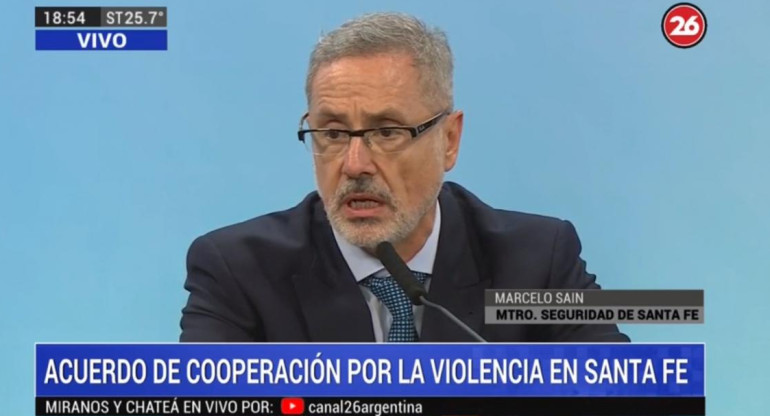 Marcelo Sain, ministro de Seguridad de Santa Fe, Casa de Gobierno, Canal 26
