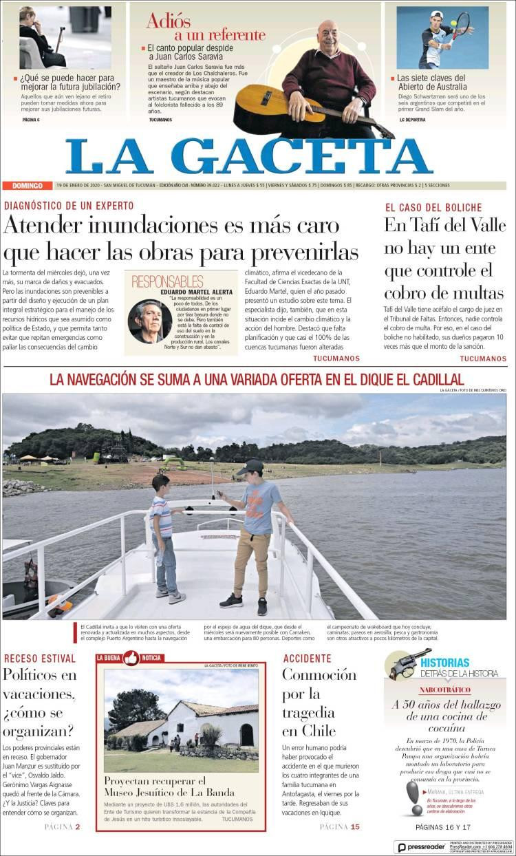 Tapas de diarios, La Gaceta, domingo 19 de enero de 2020