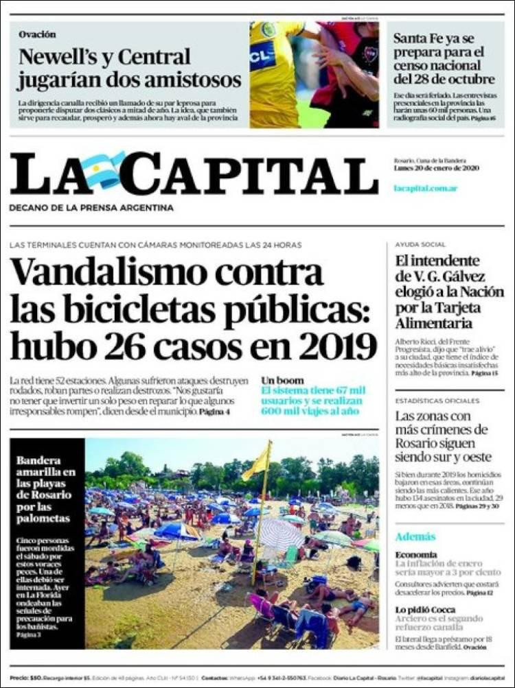 Tapas de diarios, La Capital, lunes 20 de enero de 2020