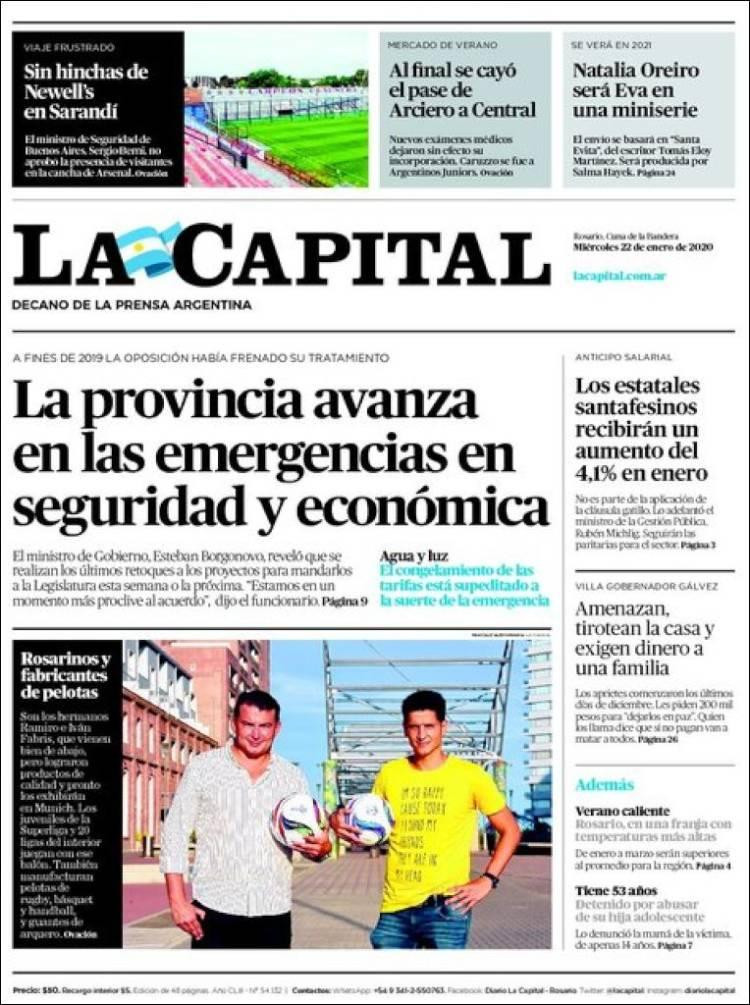 Tapas de diarios, La Capital, miércoles 22 de enero de 2020