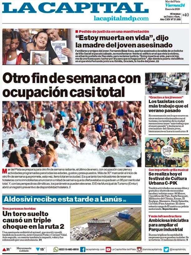 Tapas de Diarios, La Capital de Mar del Plata, viernes 24 de enero de 2020