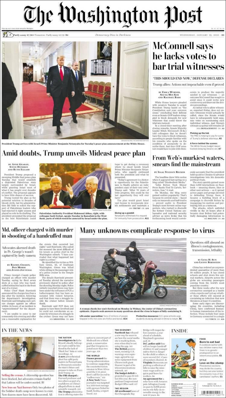 Tapas de diarios, Washington Post, miércoles 29 de enero de 2020