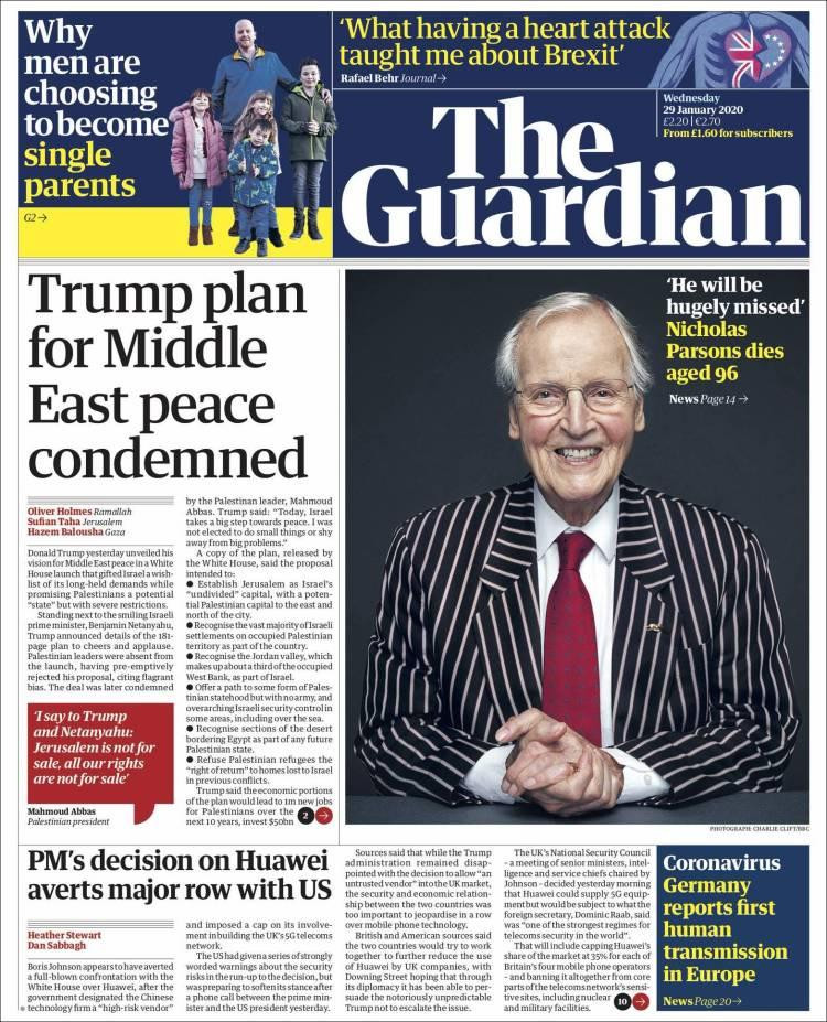 Tapas de diarios, Guardian, miércoles 29 de enero de 2020