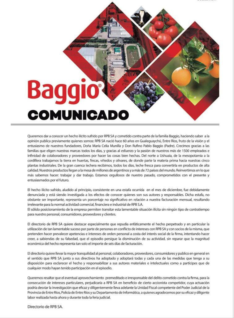 Solicitada de jugos Baggio