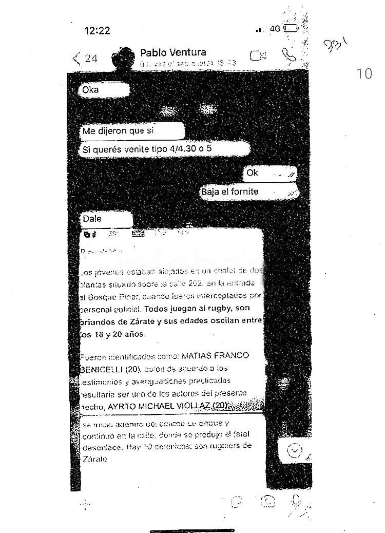  Crimen en Villa Gesell, whatsapp de Pablo Ventura