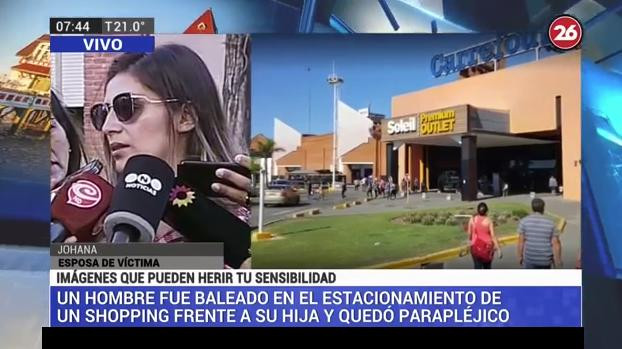 Hombre baleado en estacionamiento de shopping, habla su esposa