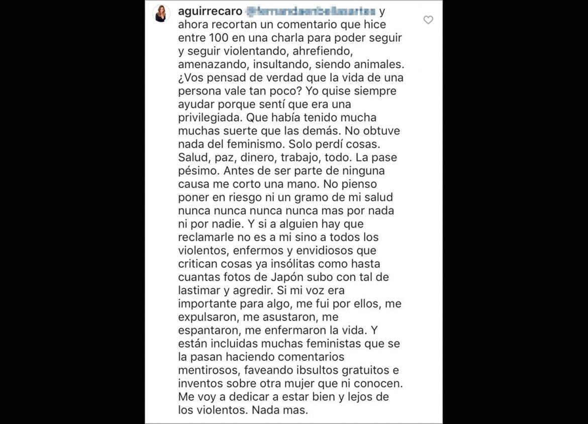 Tuits de Carolina Aguirre, feminismo, Jimena Barón, Twitter