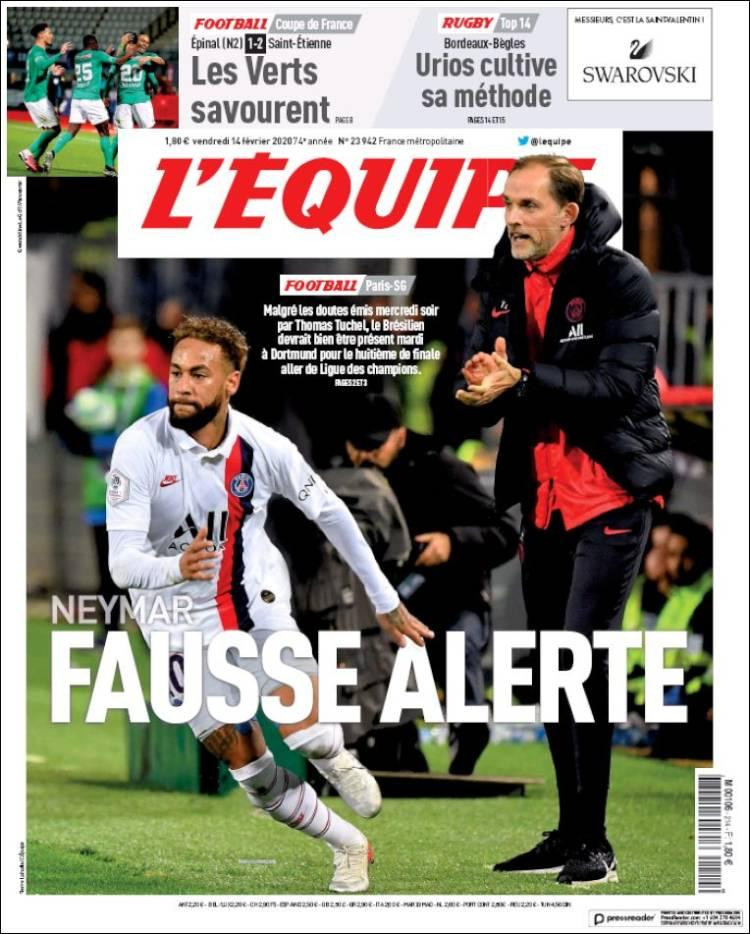 Tapas de diarios, 14-2-20, L EQUIPE