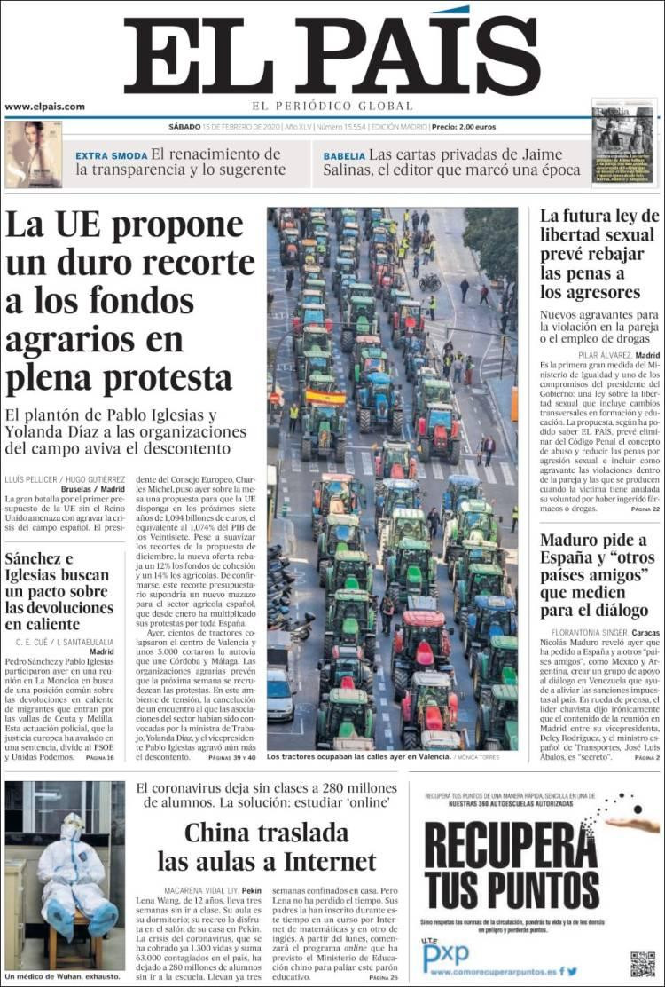 Tapas de diarios, 15-2-20, EL PAIS