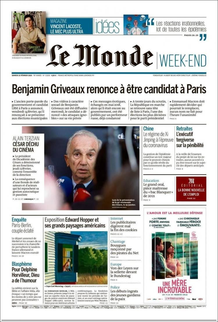 Tapas de diarios, 15-2-20, LE MONDE