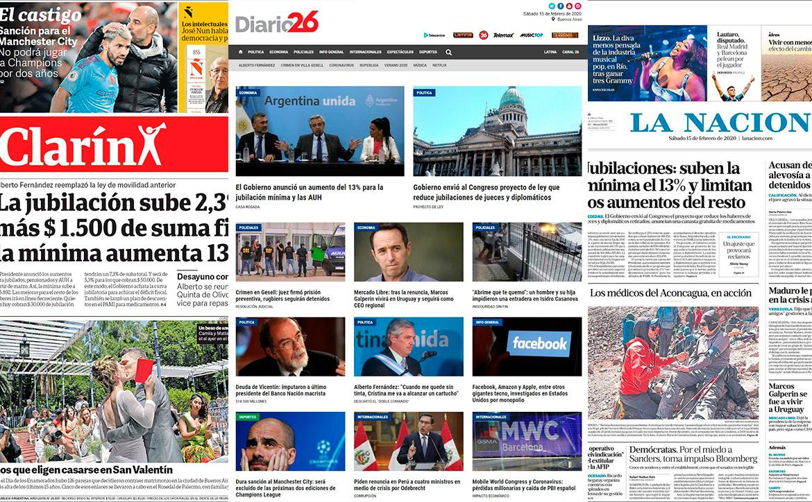 Portadas de diarios argentinos 15-2-20