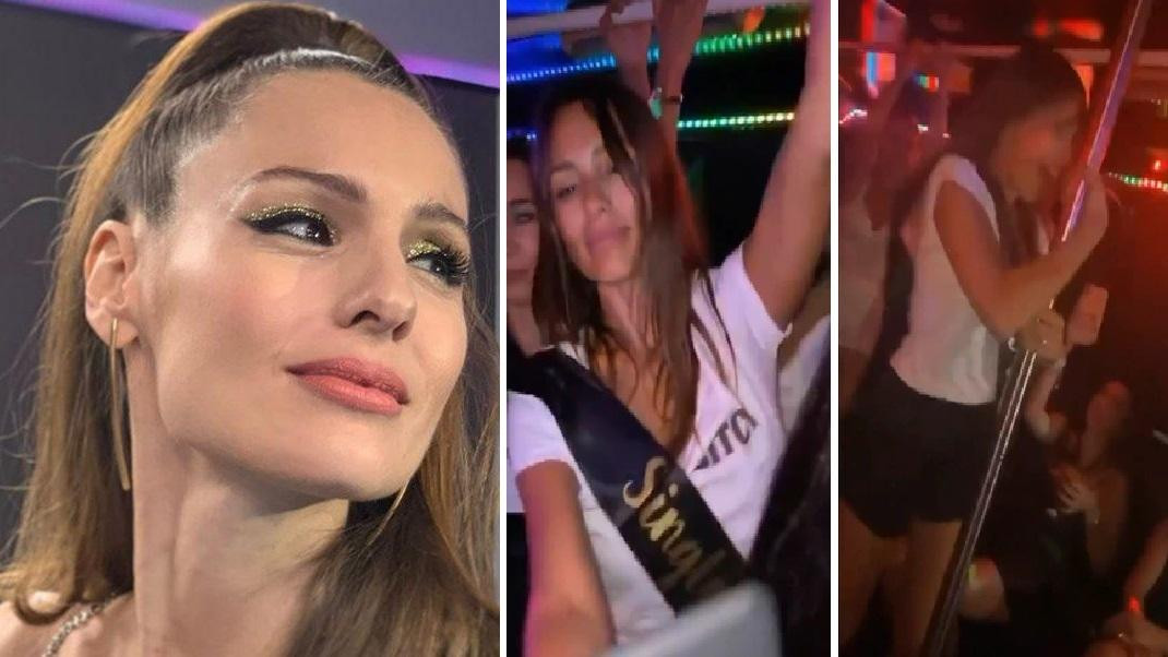 Pampita en despedida de soltera de amiga, baile del caño