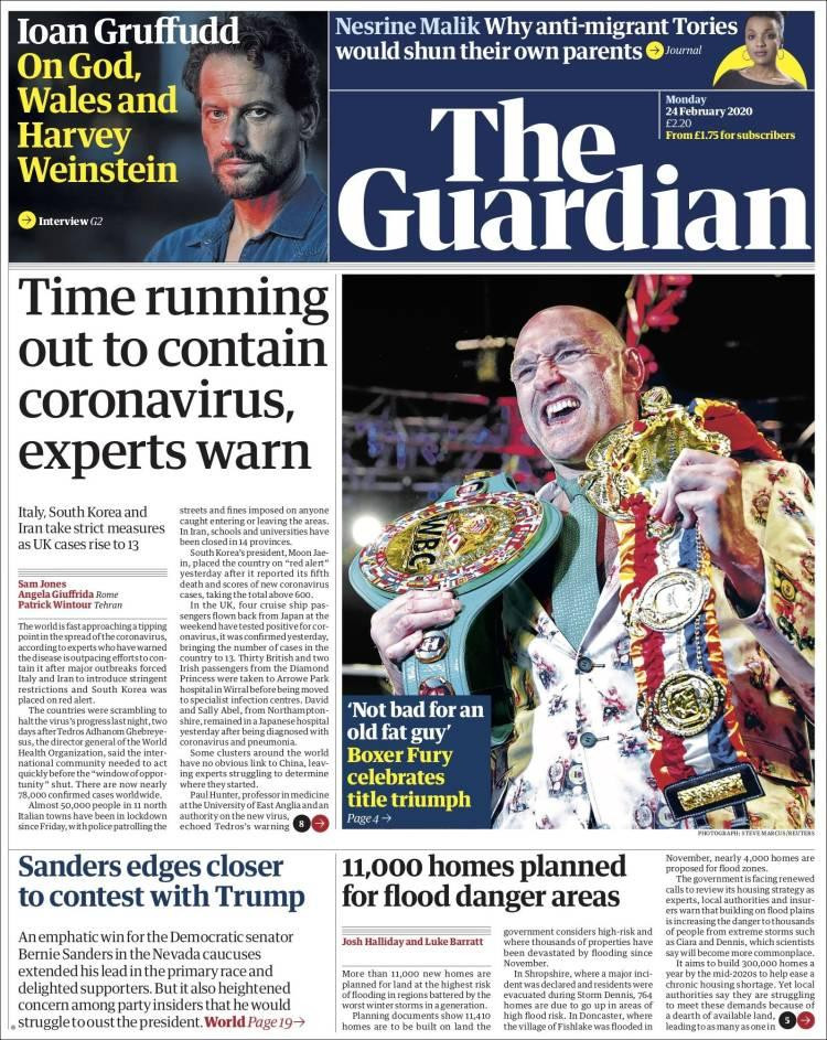 Tapa Guardian, lunes 24 de febrero de 2020