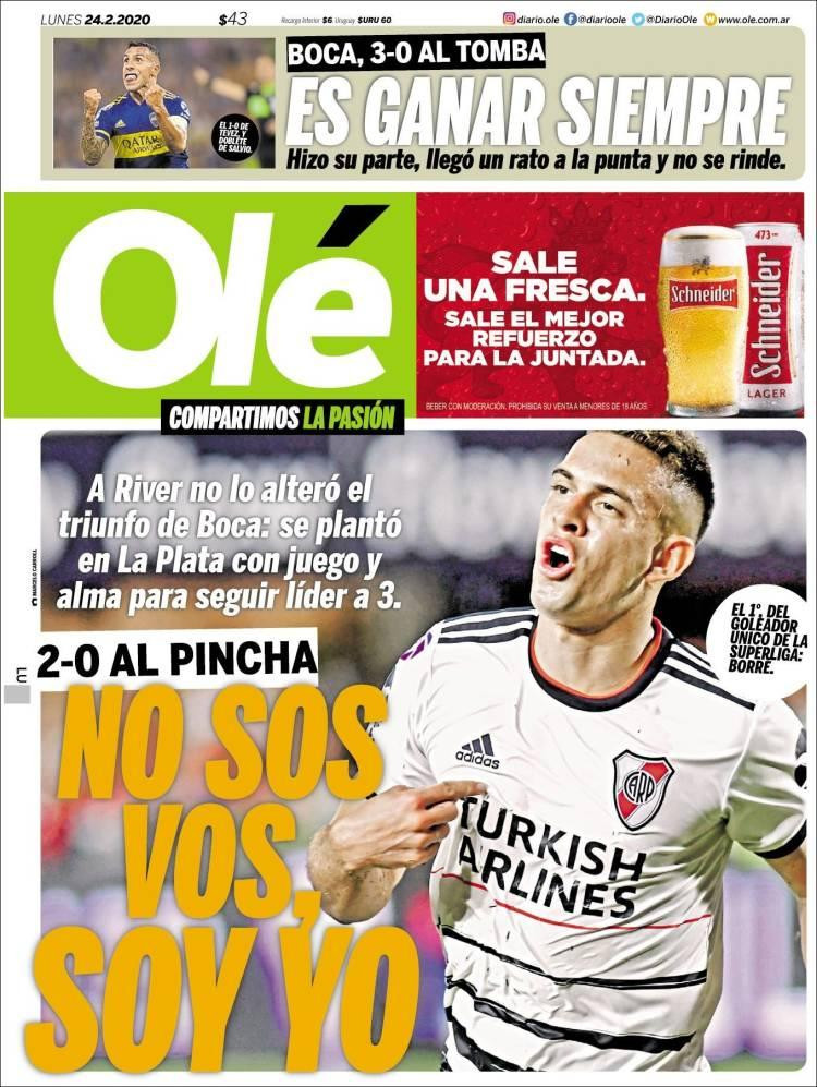 Tapa Olé lunes 24 de febrero de 2020