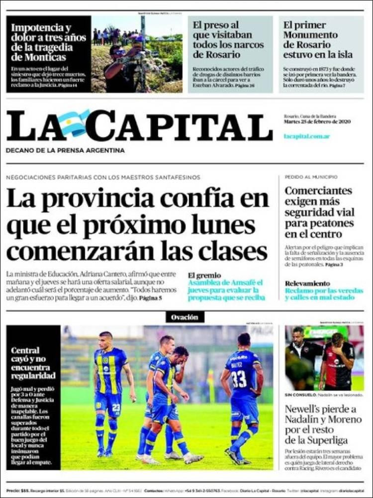 Tapa diarios, La Capital, martes 25 de febrero de 2020|
