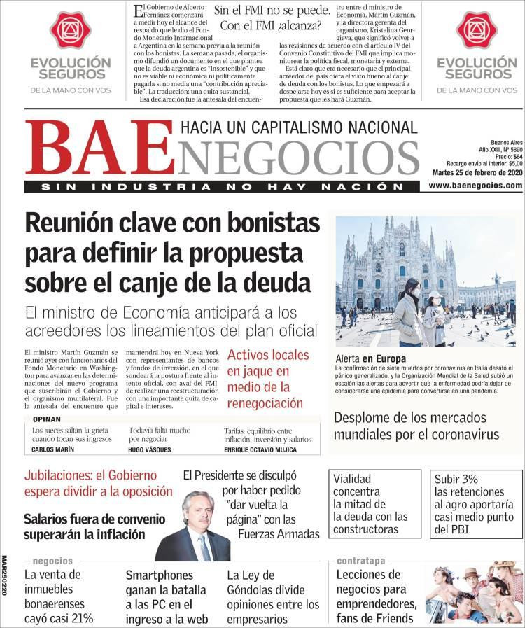 Tapa diarios, BAE, martes 25 de febrero de 2020|