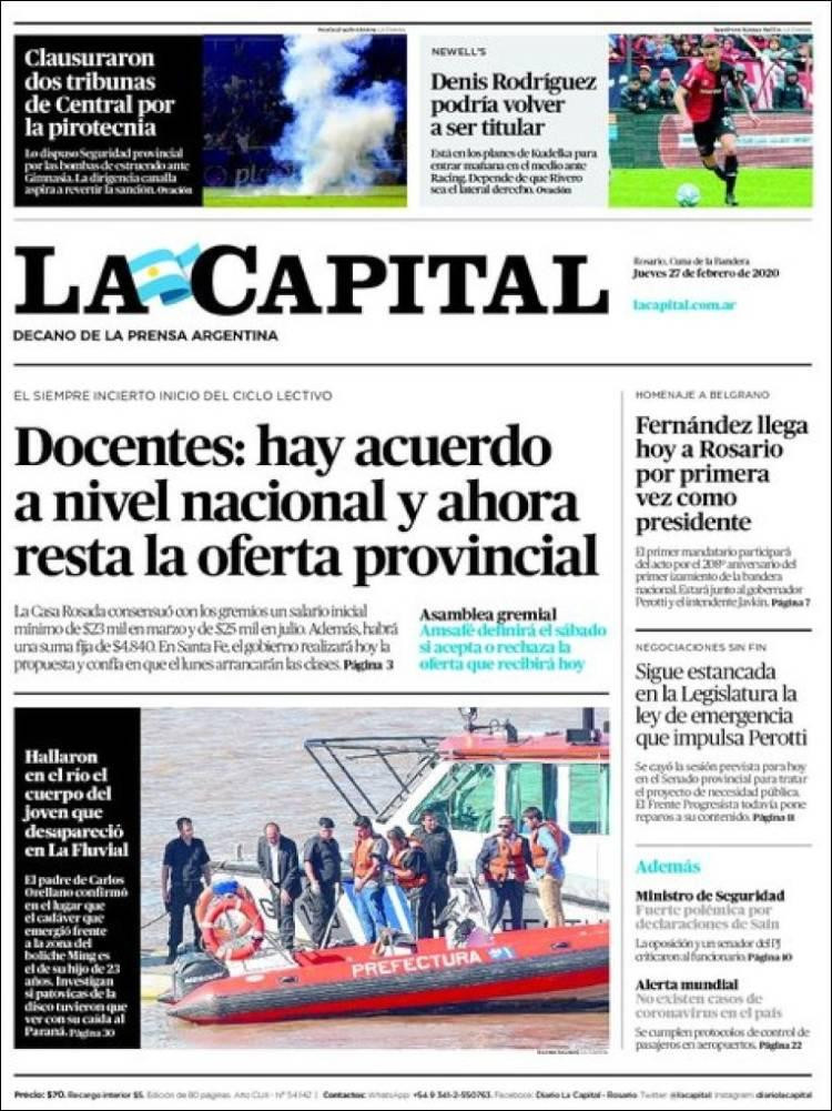 Tapas de diarios, La Capital, jueves 27 de febrero de 2020