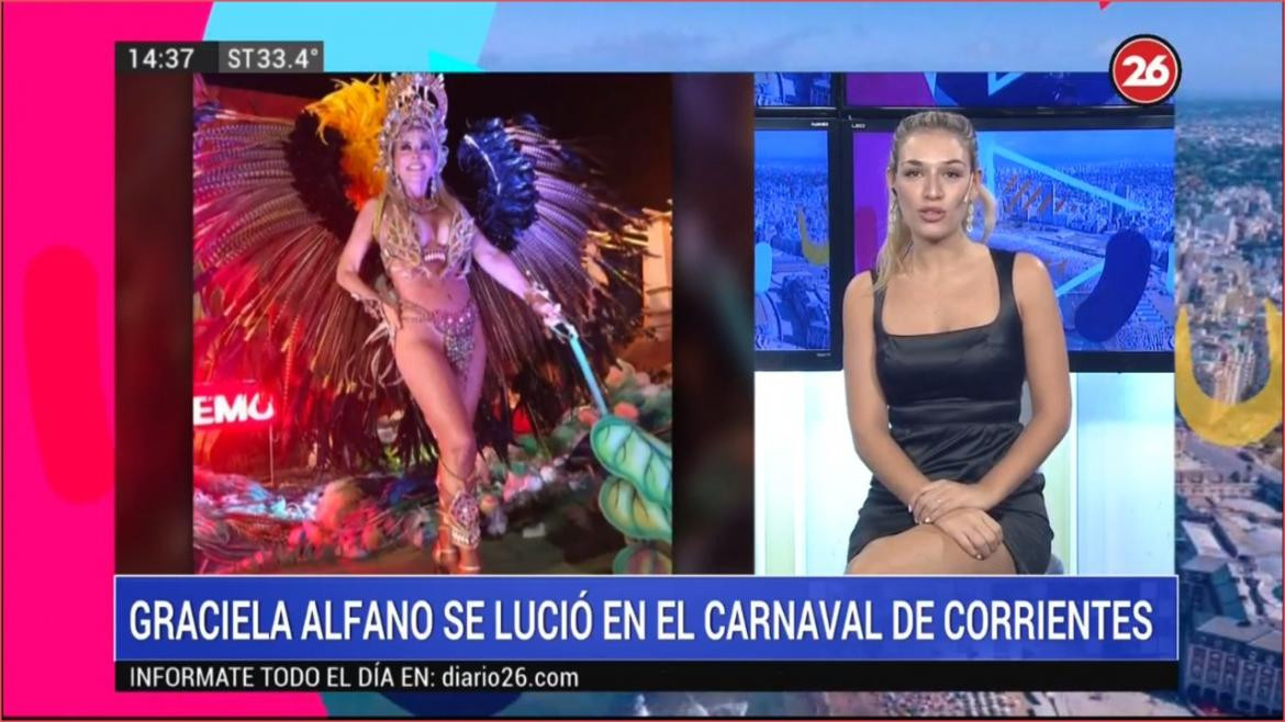 Graciela Alfano, infartante en el Carnaval de Corrientes, Canal 26