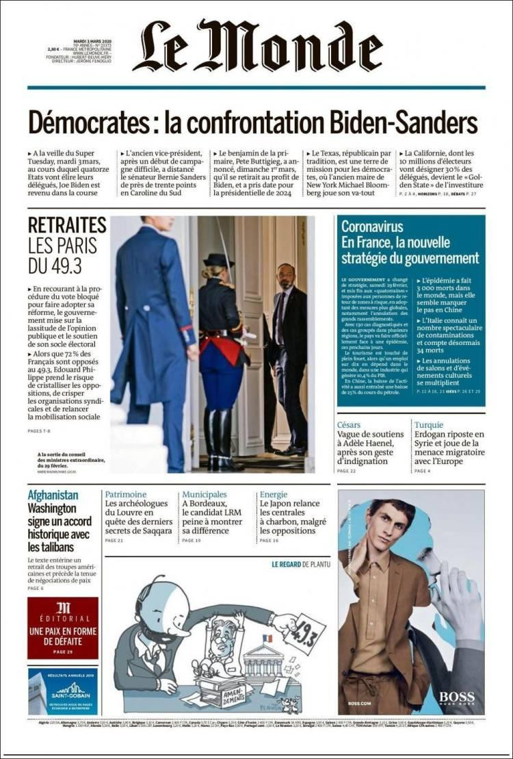Tapas de diarios, Le Monde, martes 3 de marzo de 2020