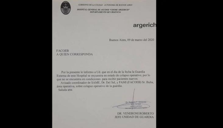 Hospital Argerich, comunicado