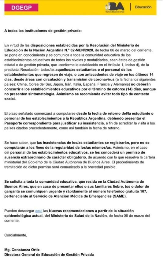 Comunicado, coronavirus