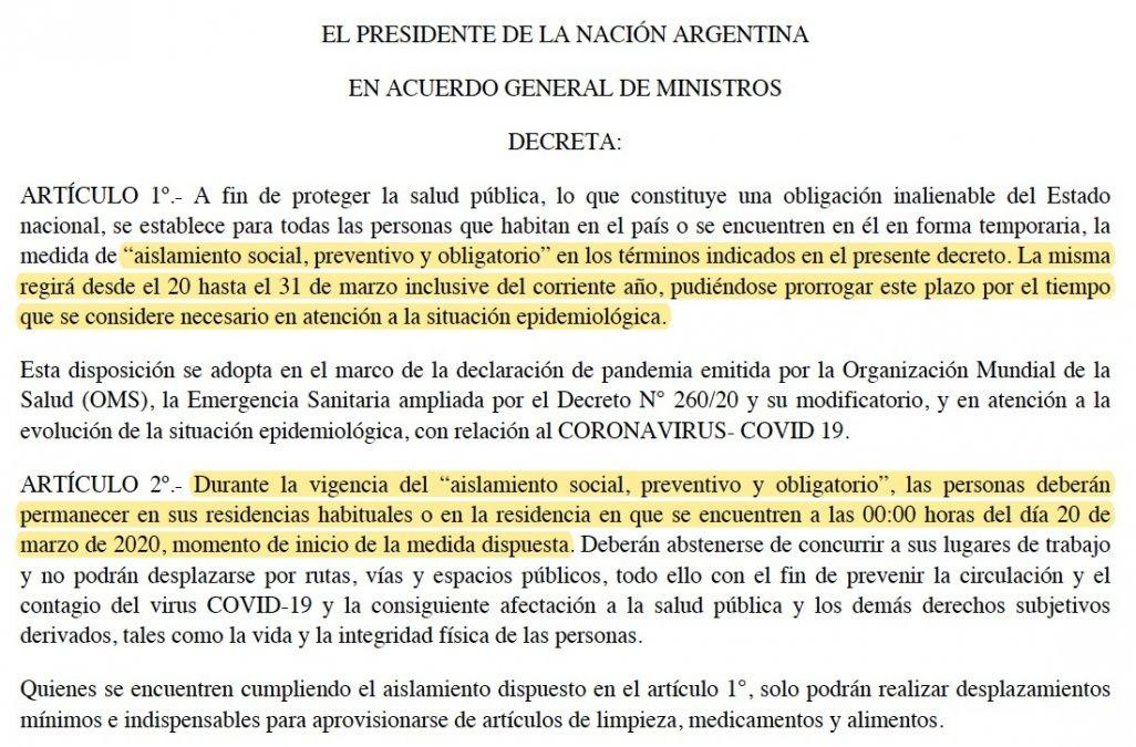 Coronavirus, decreto que limita la circulación y detalla las excepciones, Gobierno de Alberto Fernández