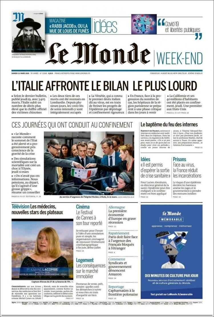 Tapas de diarios, 21-3-20, LE MONDE