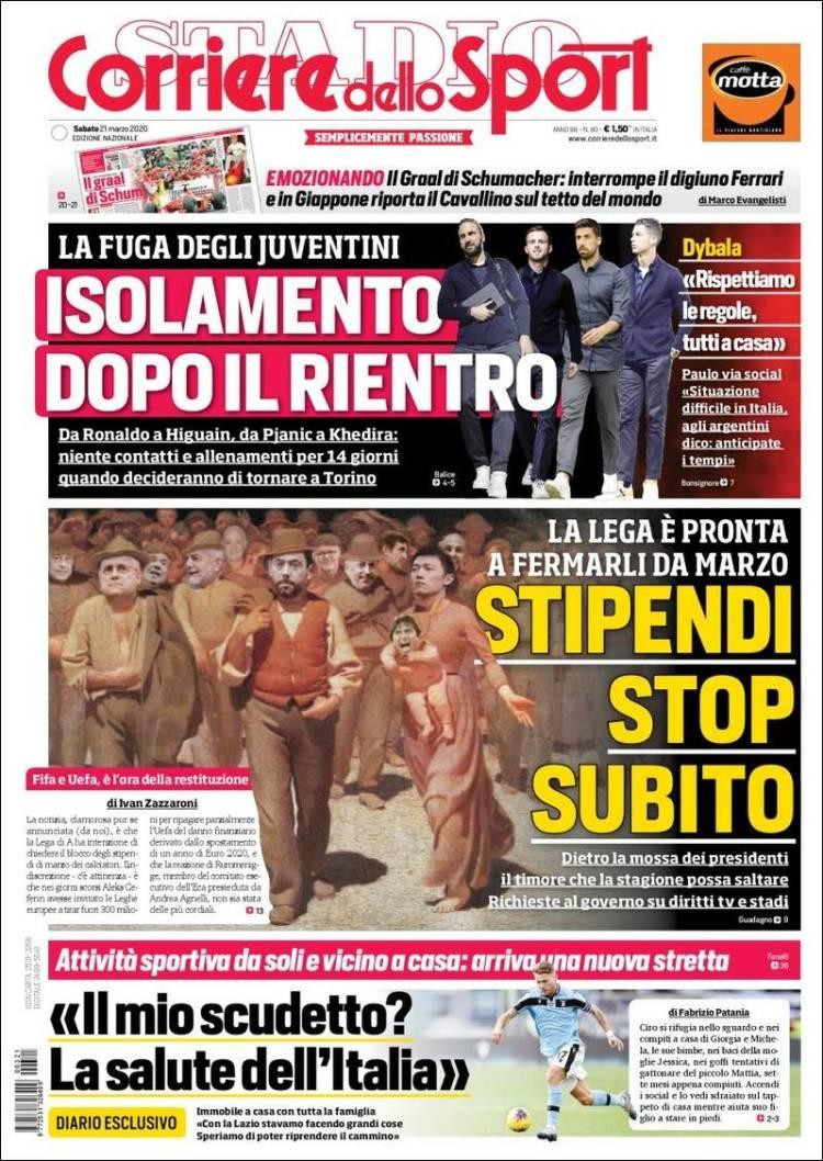 Tapas de diarios, 21-3-20, CORRIERE DELLO SPORT