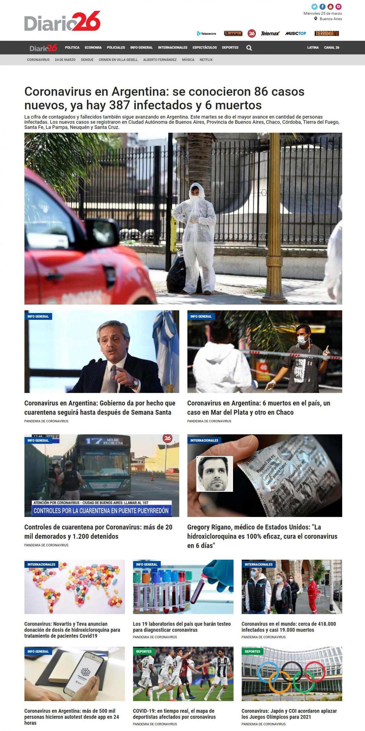 Tapas de diarios, Diario 26, 25 de marzo de 2020